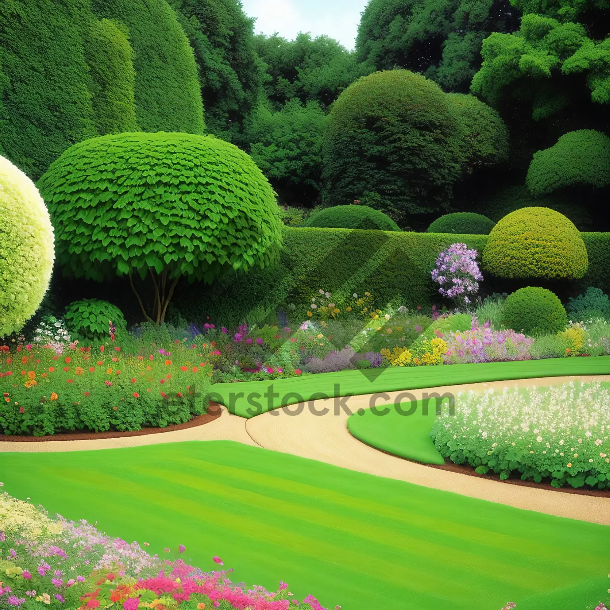 Picture of Vibrant Fruit Grove on Lush Green Landscape