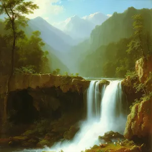 Majestic Waterfall flows through lush Canyon