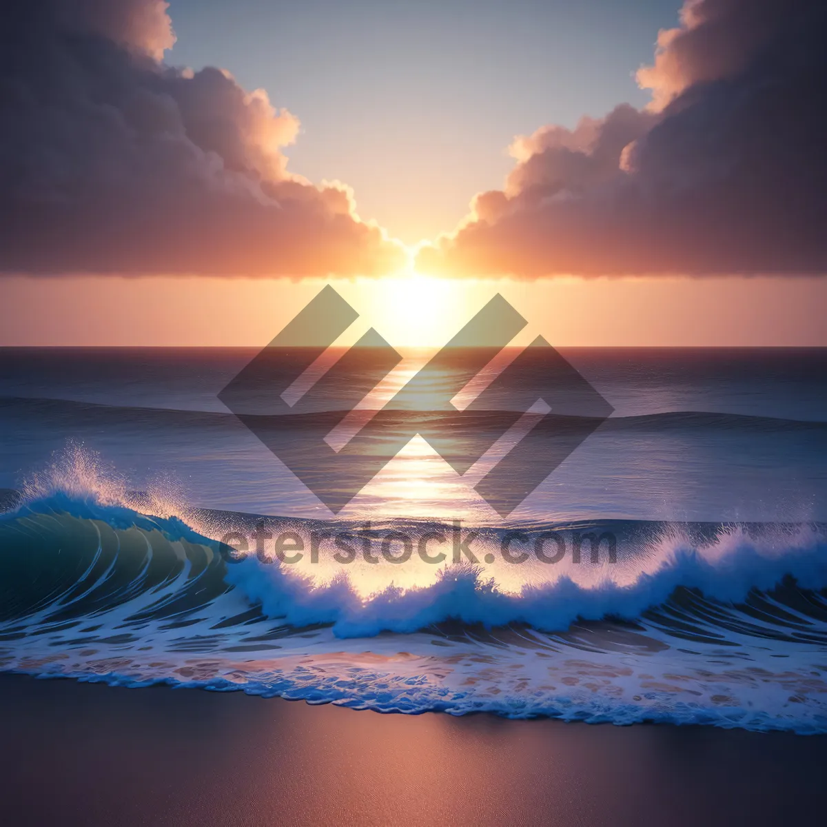 Picture of Serene Sunset Over Ocean Waves