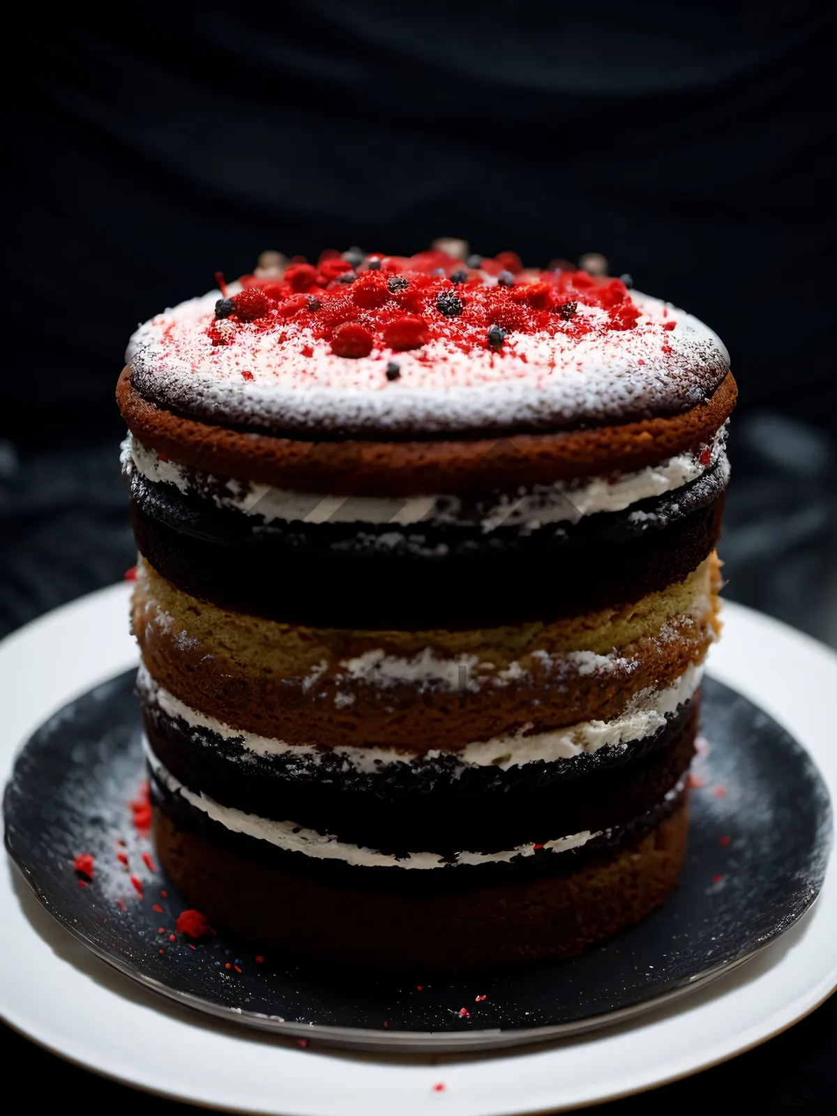 Picture of Delicious Chocolate Cake with Fruit and Cream