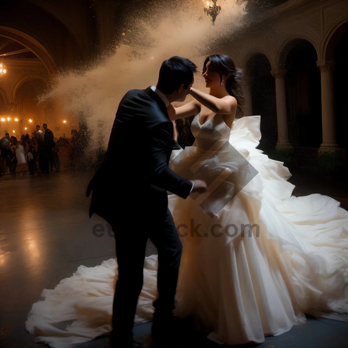 Picture of Romantic Wedding Kiss of Happy Couple