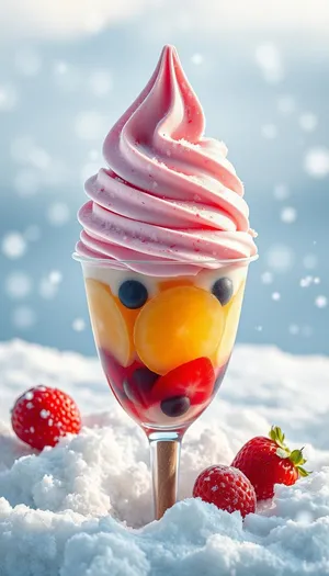 Delicious Fresh Berry Ice Cream in Glass Bowl