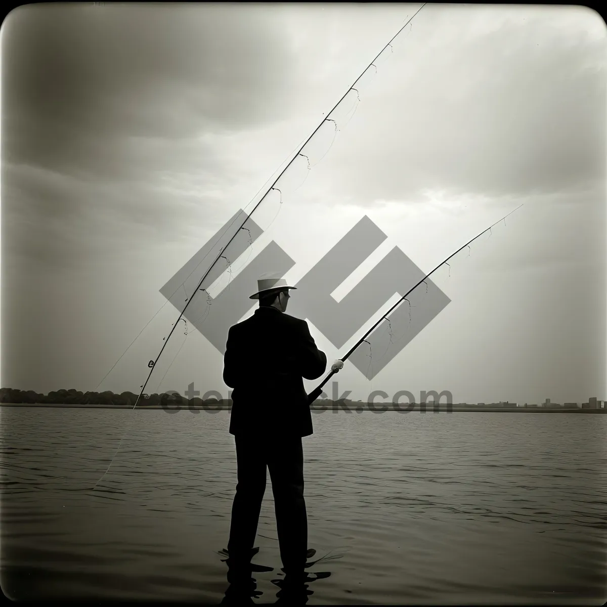 Picture of Sunset fishing at the beach with man