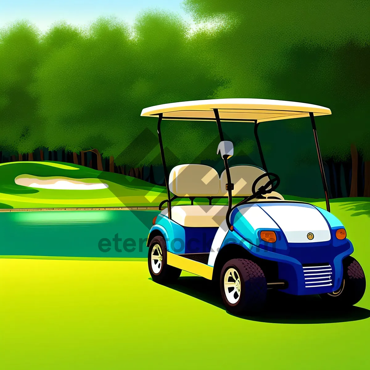 Picture of Speeding Golf Cart on Green Course