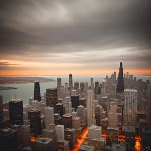 Metropolis Sunset: Urban Skyline Amidst Skyscrapers