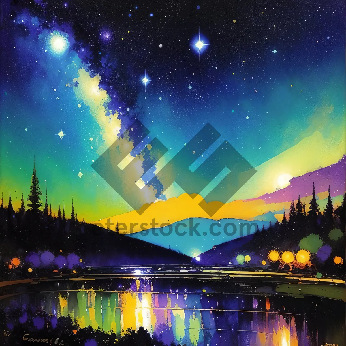 Picture of Starry Night Sky: Celestial Art Wallpaper with Glowing Stars