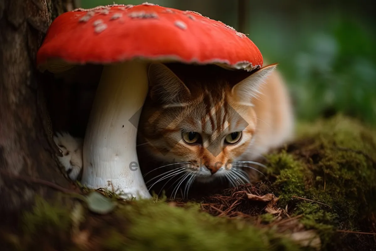 Picture of Fluffy kitten with curious eyes and mushroom ears.