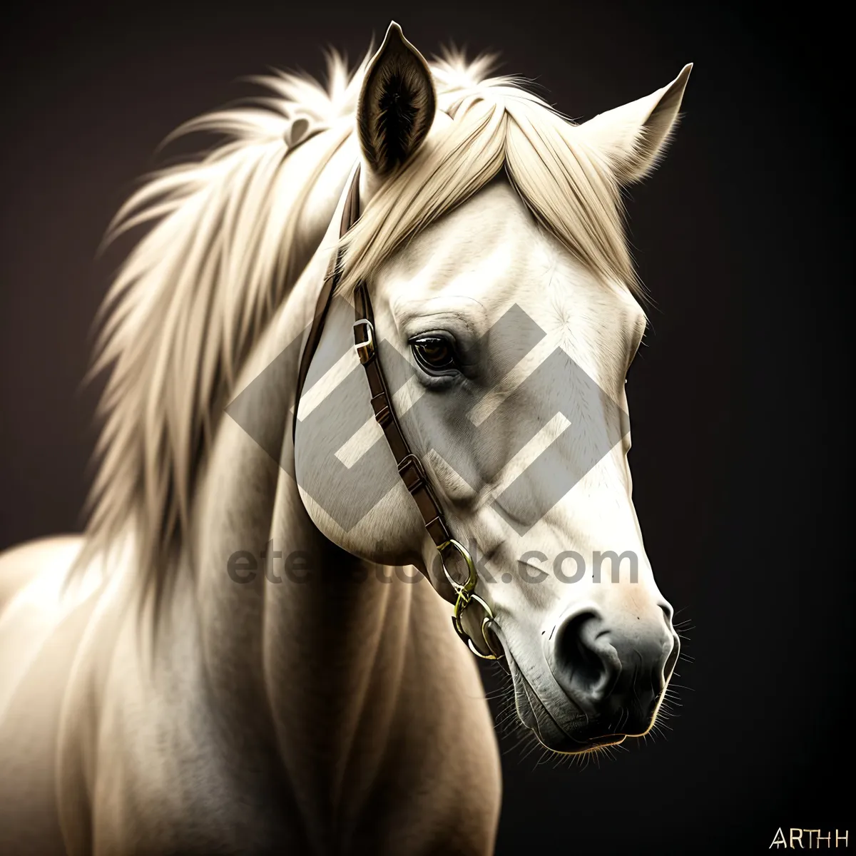 Picture of Majestic Chestnut Stallion Grazing in Field