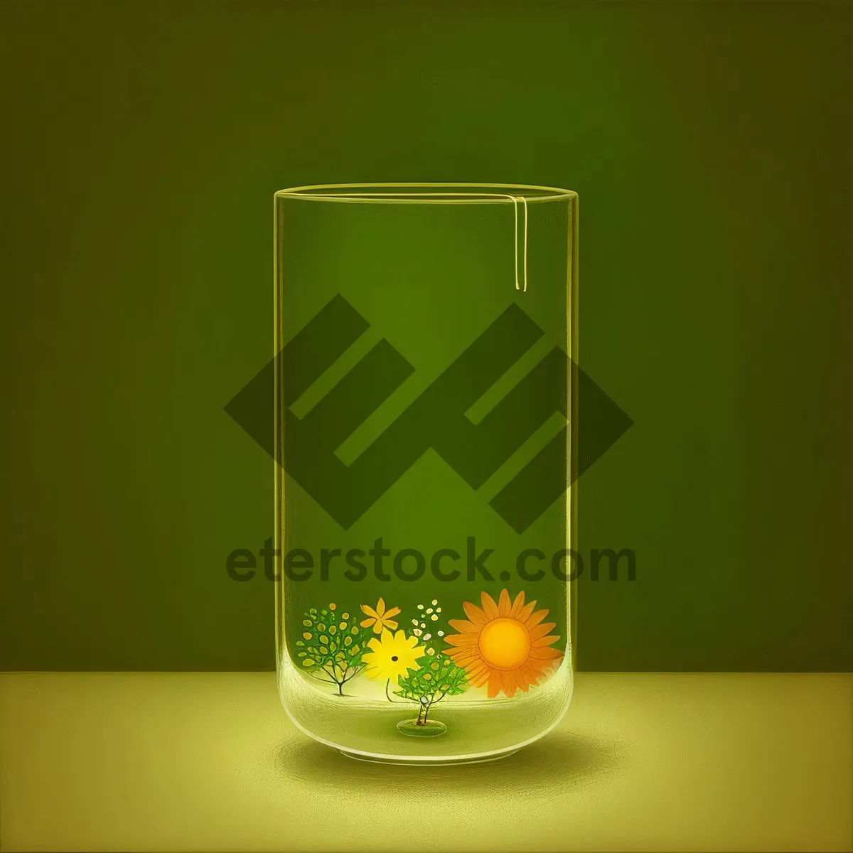 Picture of Transparent glass beaker containing liquid beverage.