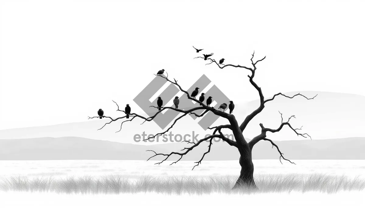 Picture of Black tree design silhouette with branches and leaves