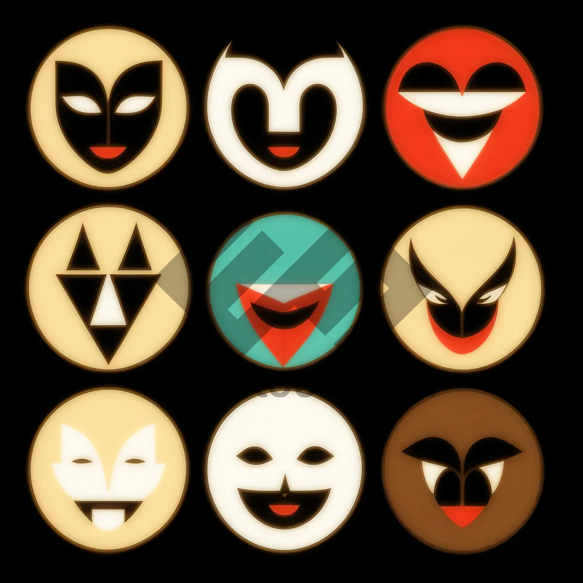 Picture of Black Facial Icon Set - Web Design Symbols