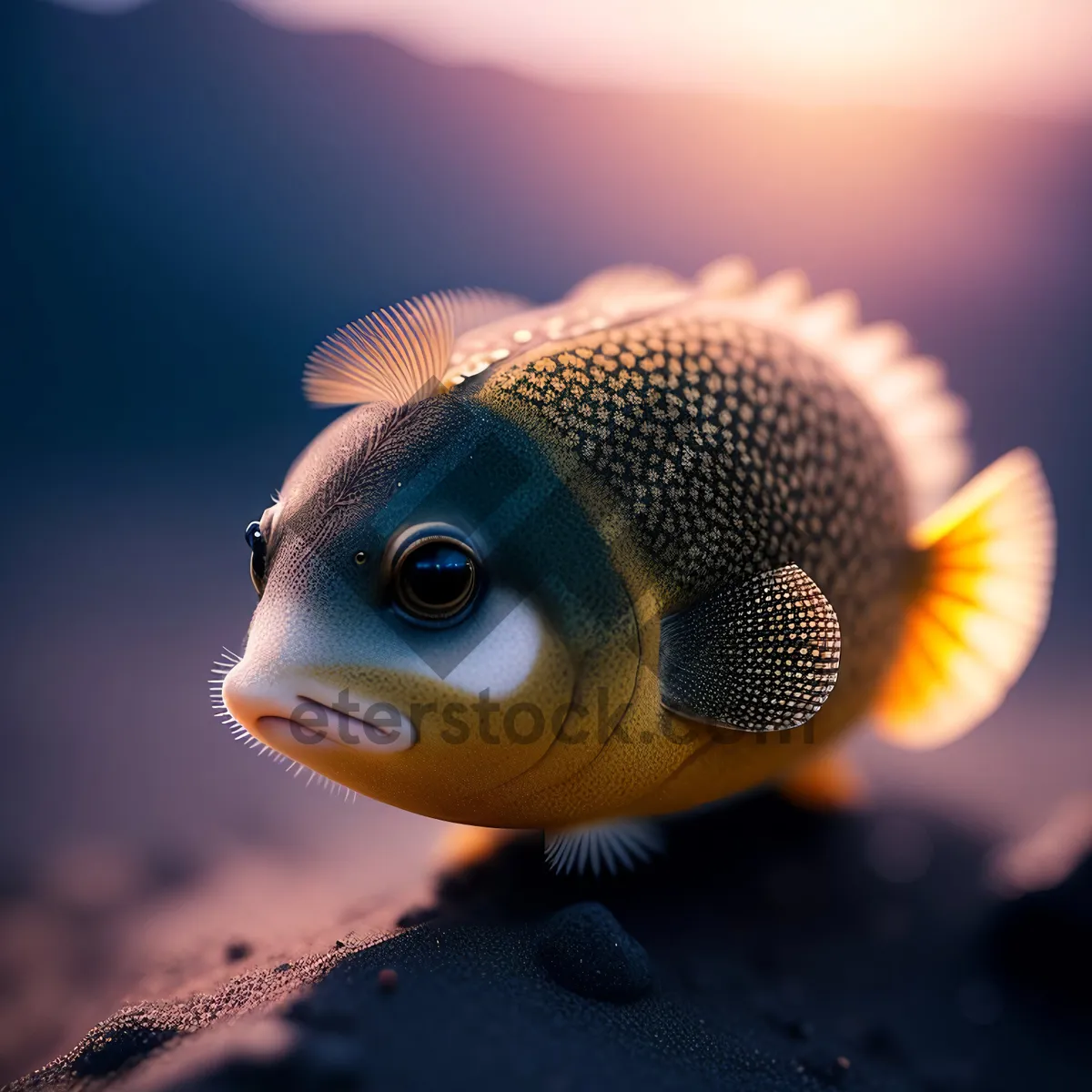 Picture of Colorful Finger Puffer Fish in Tropical Aquarium