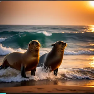 Playful Eared Seal Basking on Sandy Coastline