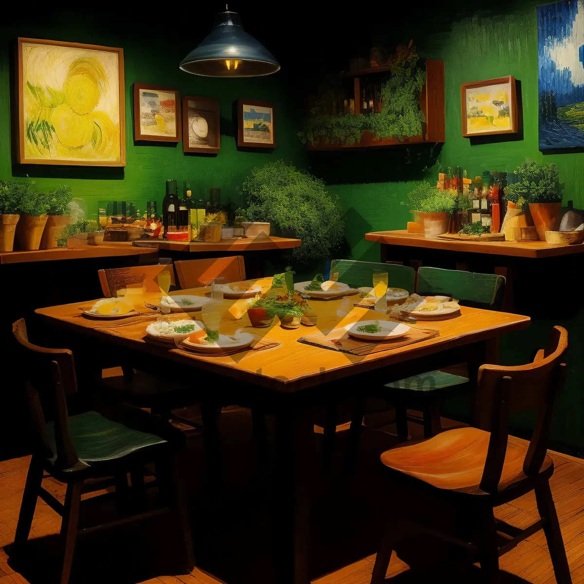 Picture of Modern fine dining restaurant interior design with luxury furnishings.