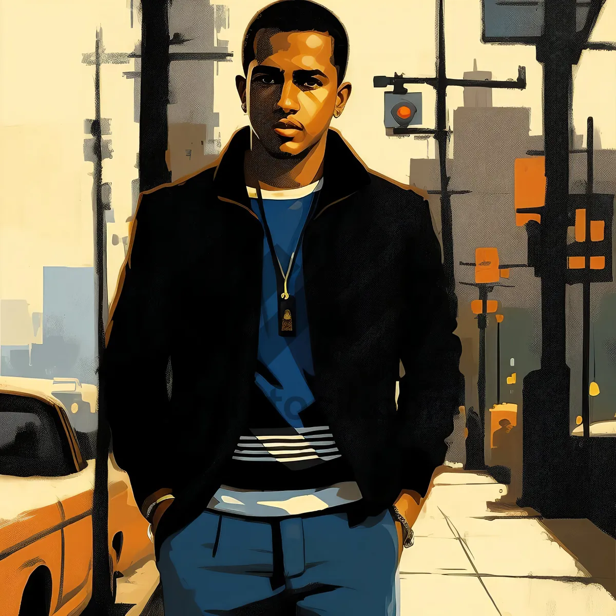 Picture of Handsome businessman working at desk with equipment.