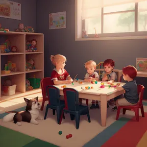 Smiling teacher leading group in classroom