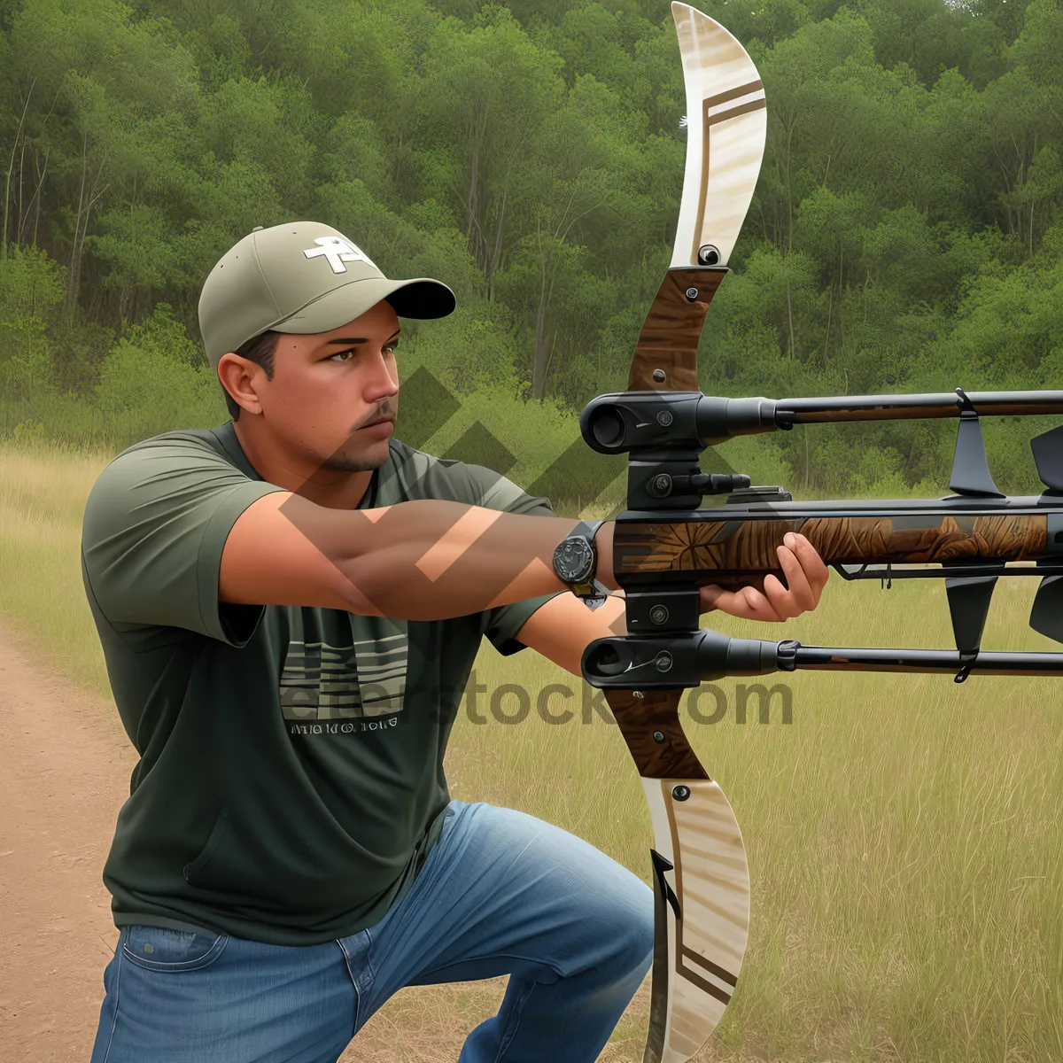 Picture of Soldier aiming with rifle at target