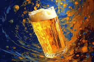 Cold Beer Mug with Golden Bubbles and Ice