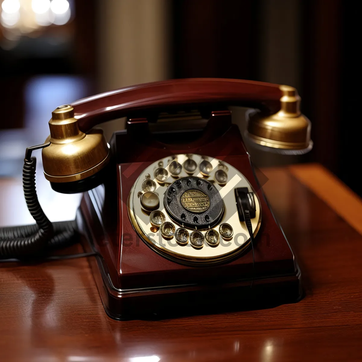 Picture of Vintage rotary phone for business office communication use.