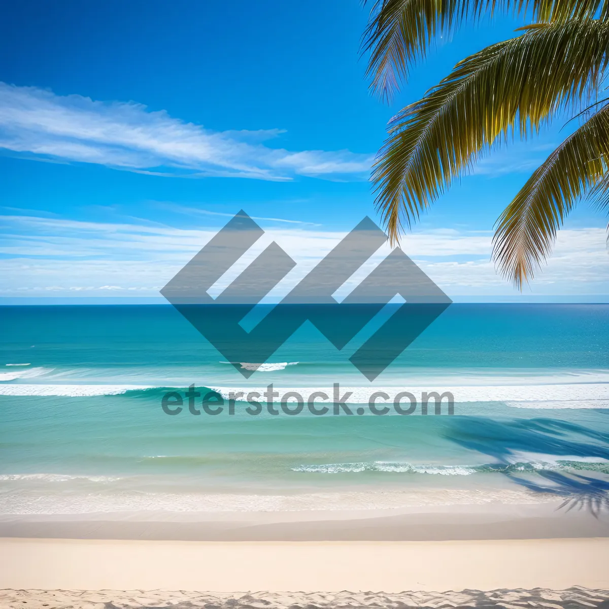 Picture of Serene Tropical Beach with Turquoise Waters and Palm Trees