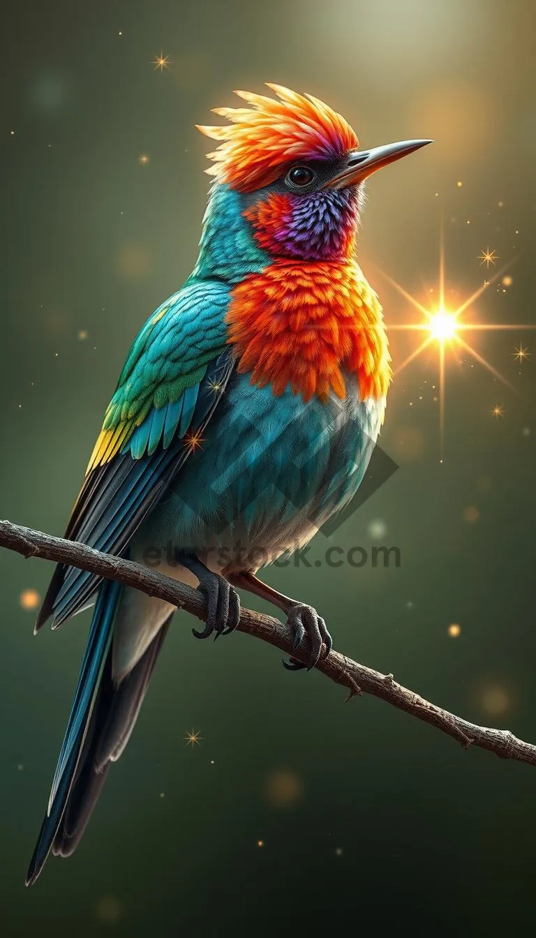 Picture of Colorful Macaw perched on tropical tree branch.