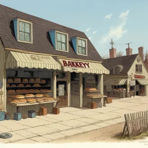 Charming brick bakery under sunny blue sky