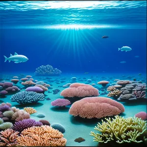 Coral Reef Paradise: Colorful Marine Life in Exotic Underwater Sunlight