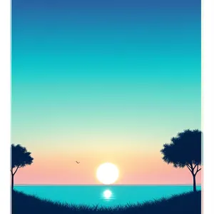 Bright Sunset over Summer Landscape