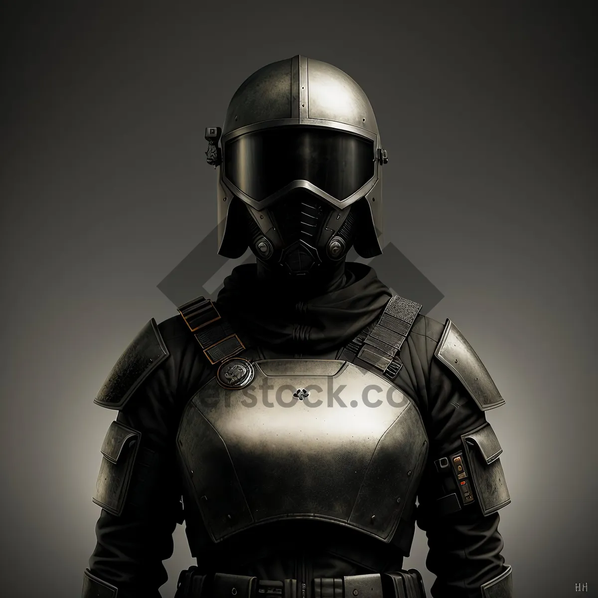 Picture of Warrior in Armor and Helmet, Ready for Battle