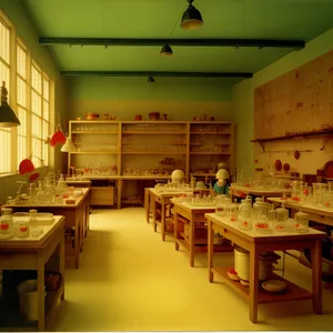 Modern classroom with stylish furniture and ample lighting.