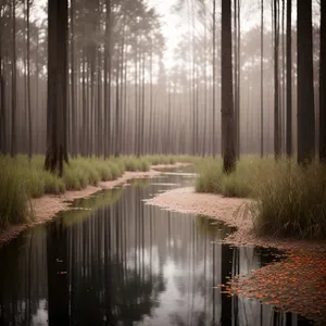 Serene Waterscape in Autumn Forest