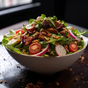 Delicious Vegetarian Salad with Fresh Vegetables and Sauce