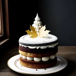 Sweet birthday cake with chocolate icing and fruit decoration