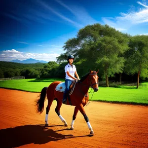 Equestrian Polo Player Riding Horse with Mallet