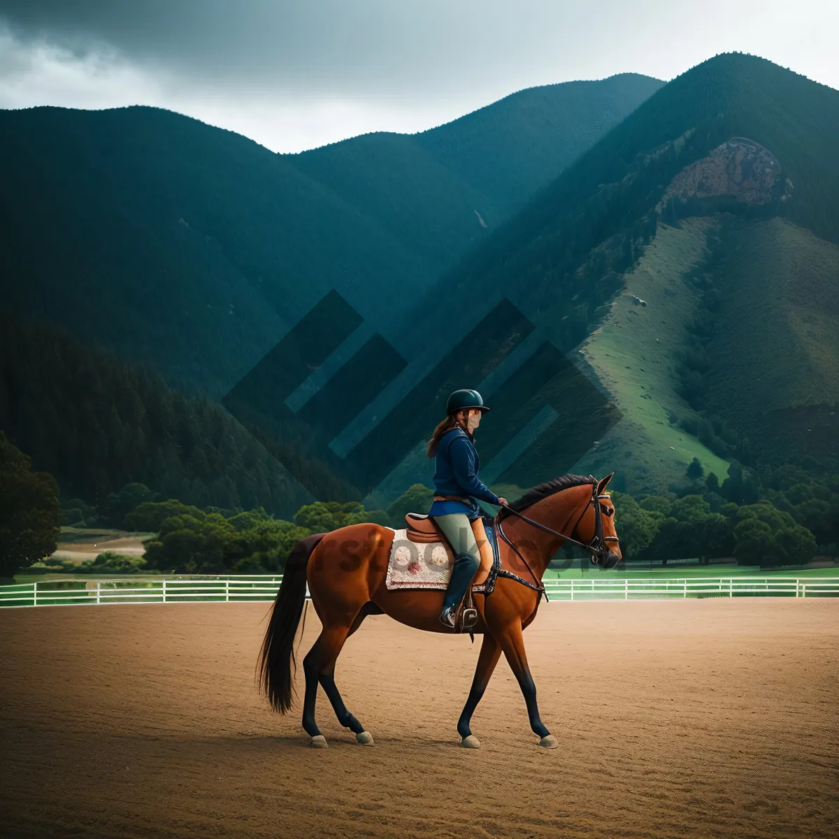 Picture of Stunning Rural Landscape with Majestic Stallion Gracefully Galloping