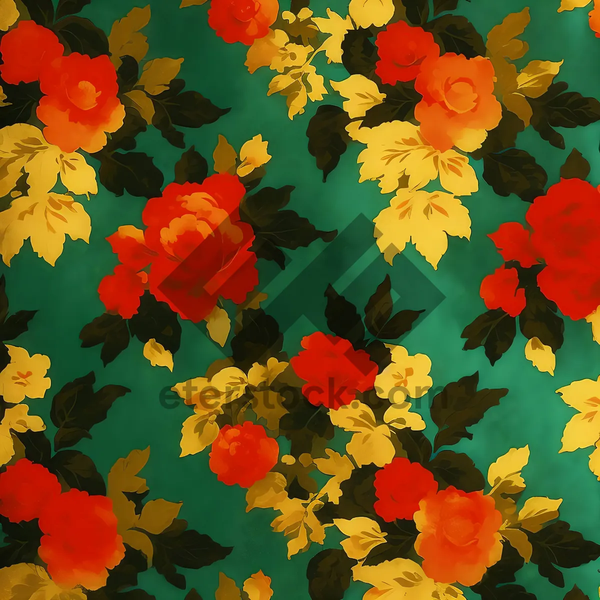 Picture of Orange floral wallpaper pattern for spring season decoration