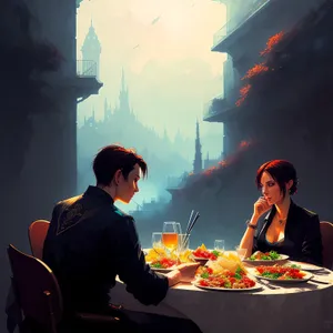 Happy couple enjoying a delicious restaurant dinner