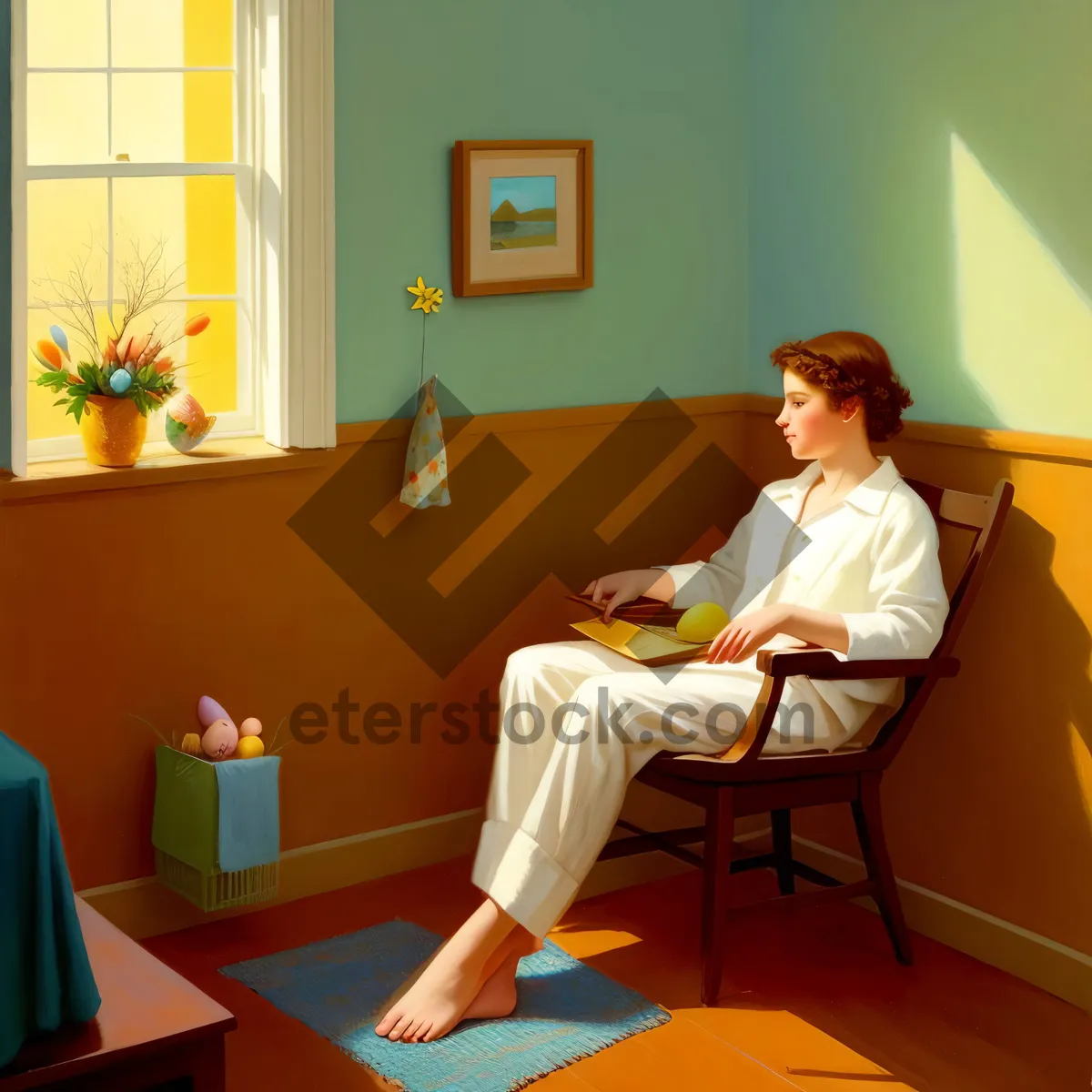 Picture of Smiling male teacher sitting in hospital room