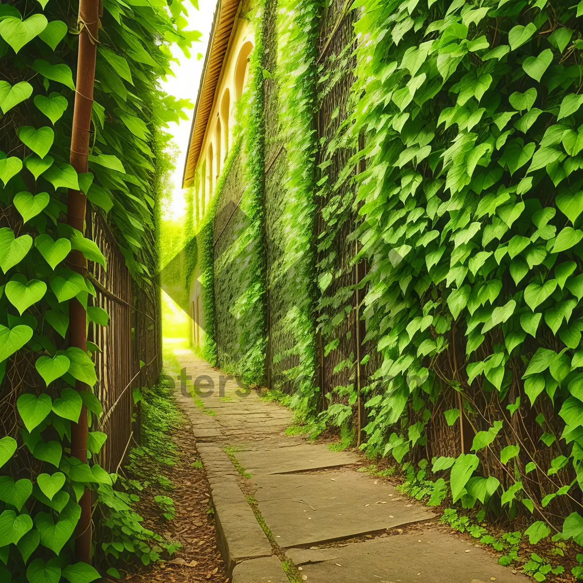 Picture of Serene Forest Pathway Among Lush Ferns