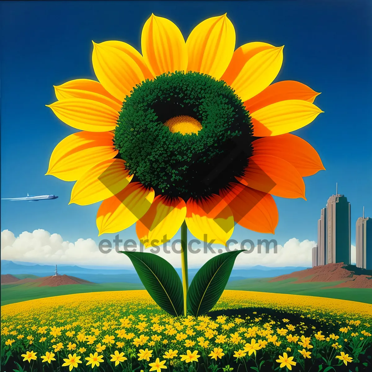 Picture of Vibrant yellow sunflower in a blooming field