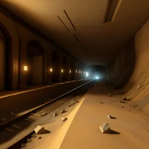 Urban Subway Train Speeding through Tunnel