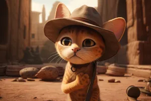 Cute feline with cowboy hat covering eyes