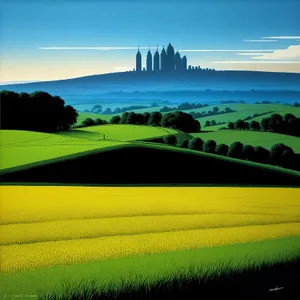 Serene countryside landscape under sunny skies