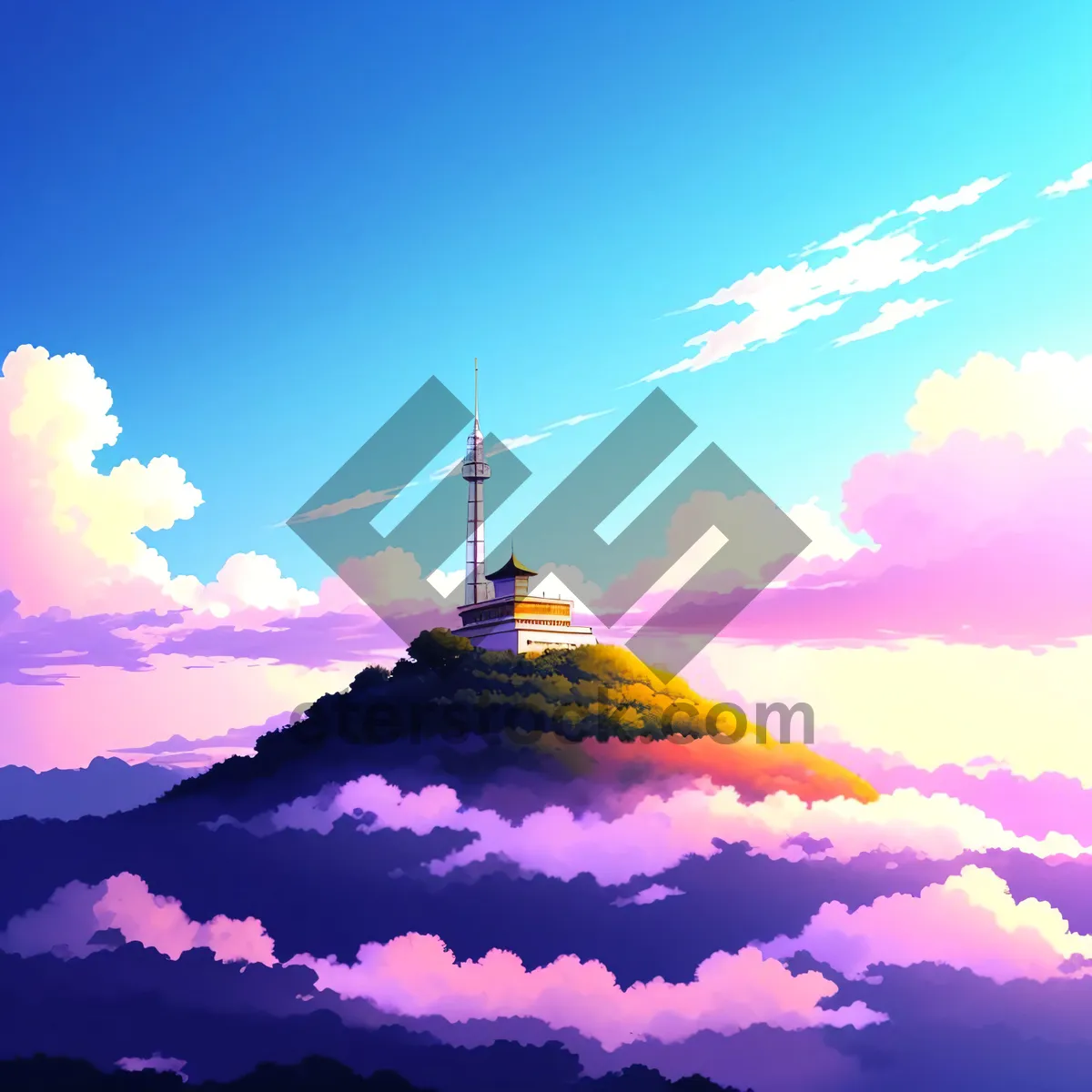 Picture of Serenity at Sunset: Majestic Mountain Tower & Atmospheric Sky