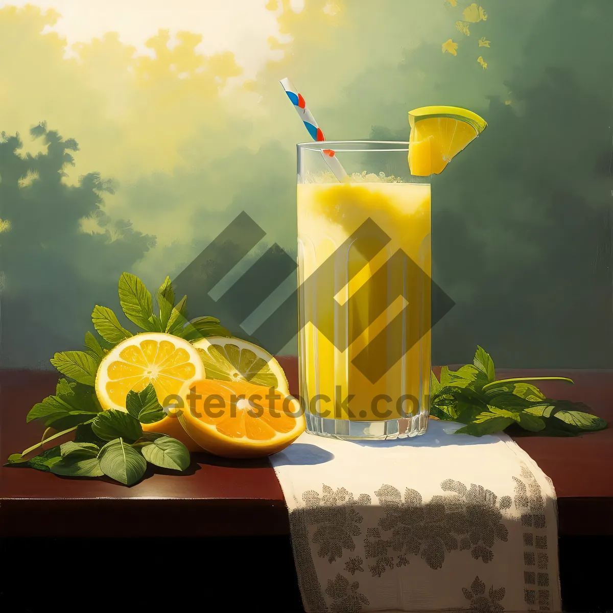 Picture of Refreshing Citrus Summer Cocktail with Ice and Lemon