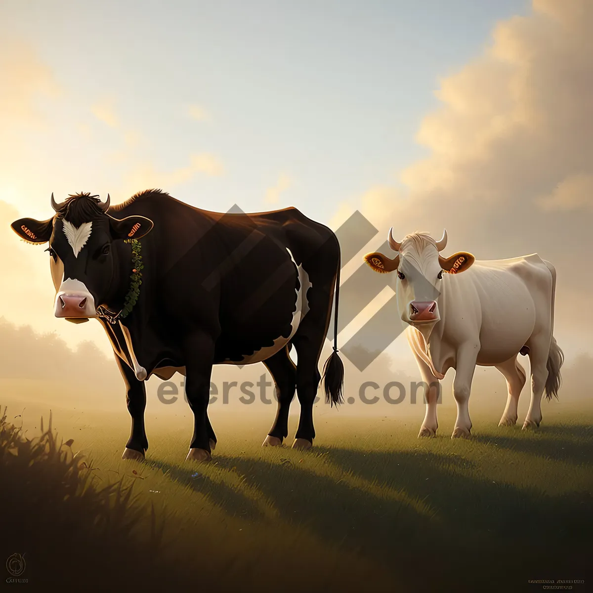 Picture of Serene Countryside Landscape with Grazing Cows