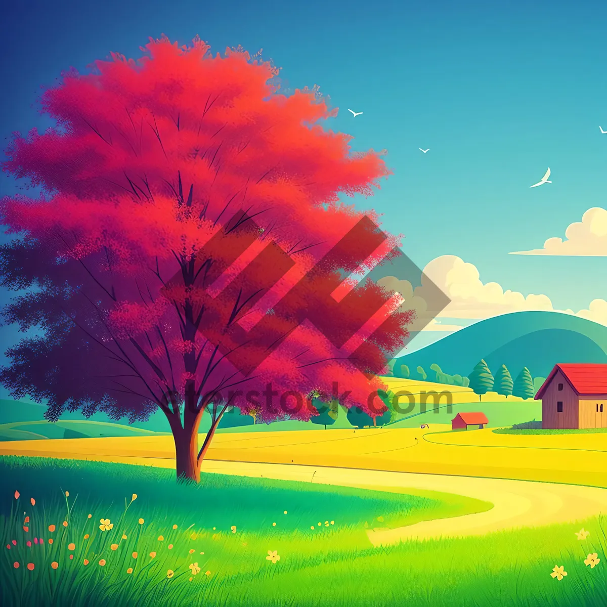 Picture of Vibrant Summer Sunset over Colorful Meadow
