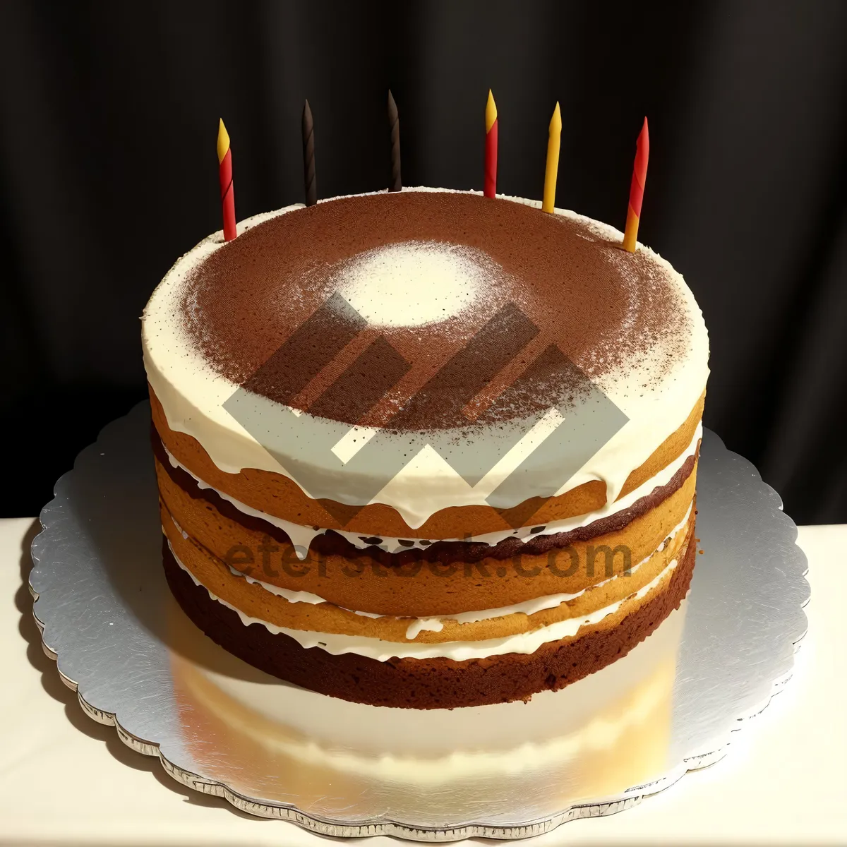 Picture of Delicious Sweet Fruit Cream Cake with Chocolate Icing