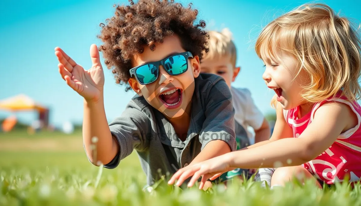 Picture of Happy family wearing goggles enjoying summertime together outdoors