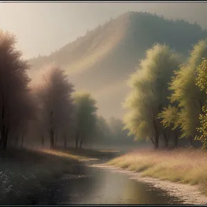 Sunset Silhouette in Autumn's Rural Landscape